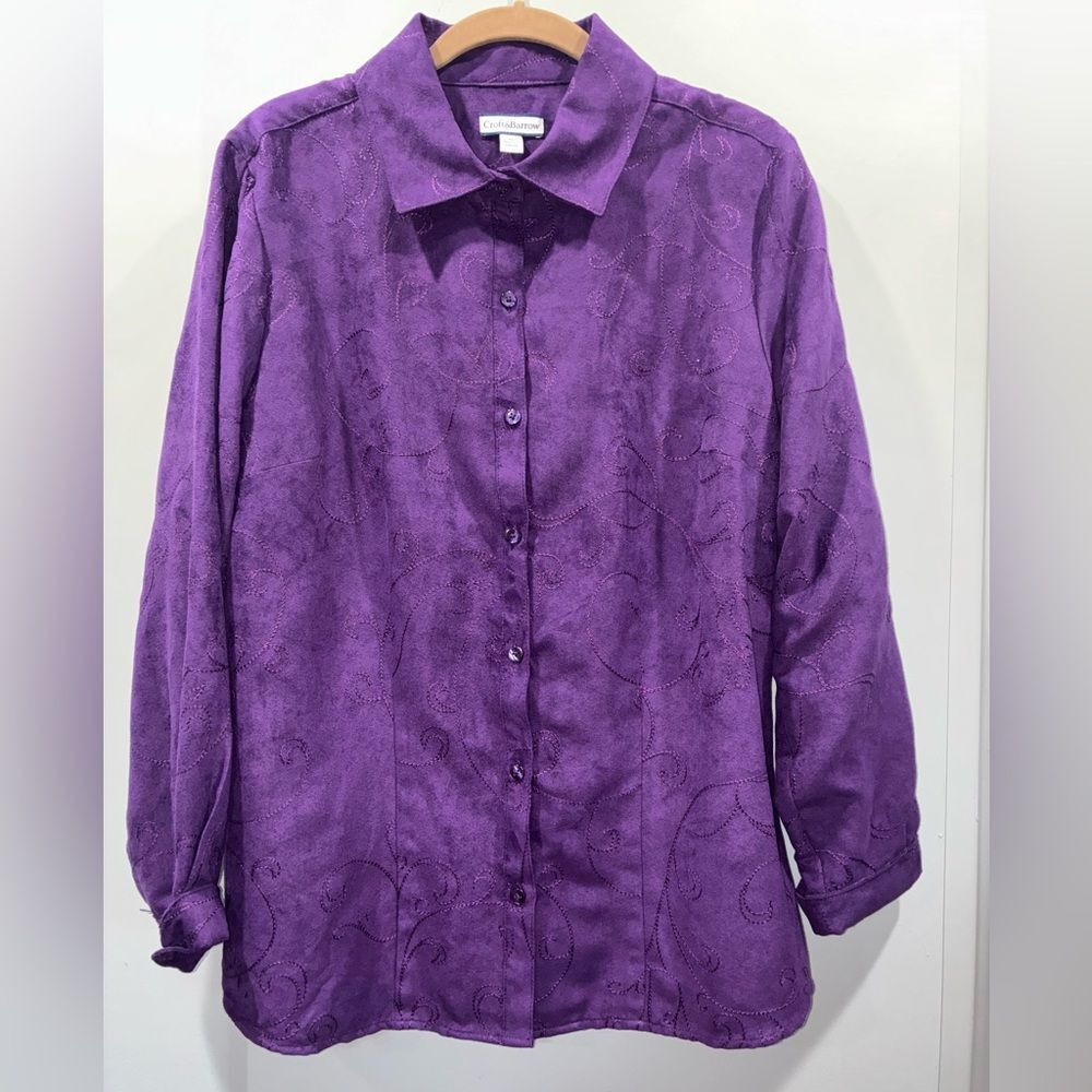 Croft & Barrow Purple Embroidered Blouse‎ | Velvet Look Holiday Top M